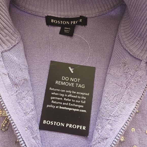 NWT Boston Proper Lavender Snowflake Embellished Zip Mock Neck Sweater L Ribbed - Picture 8 of 13